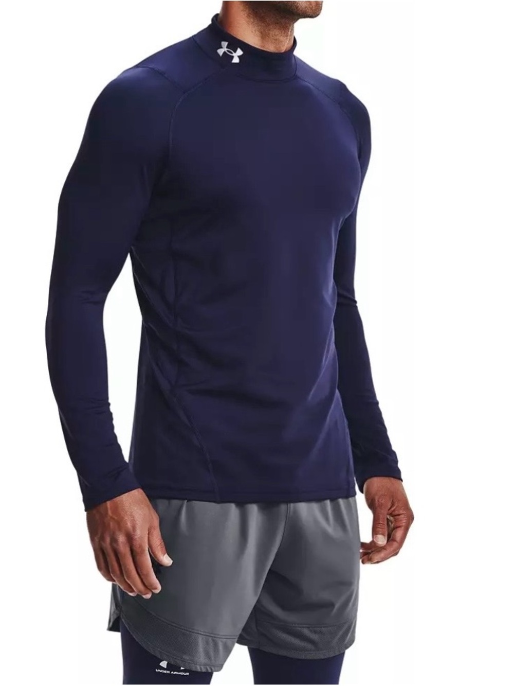 Under Armour Compression Top Men Sz L Cold Gear Blue Long Sleeve Mock Neck Shirt